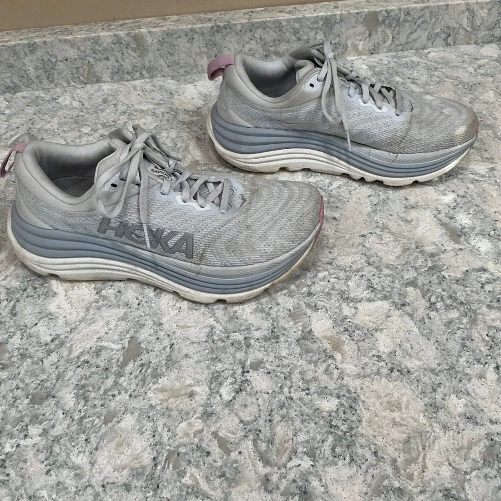 Hoka Running Shoes Gaviota 5 Size 8 Silver Pink Stability Sneakers 1134235